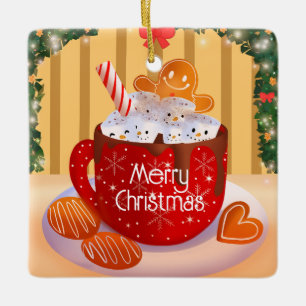Custom Christmas Hot Chocolate Holiday Ceramic Ornament