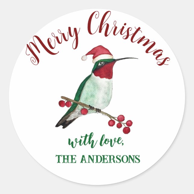 Custom Christmas Hummingbird Classic Round Sticker (Front)