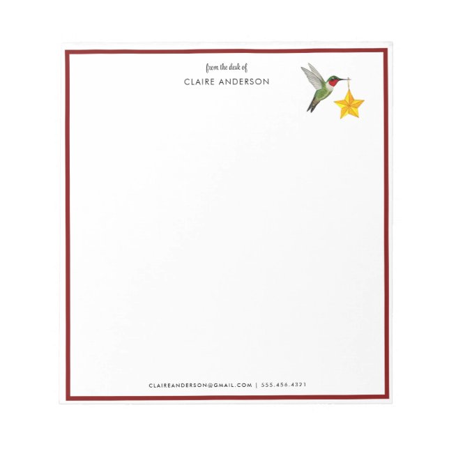 Custom Christmas Hummingbird  Notepad (Front)