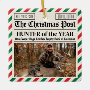 Custom Christmas Hunter Gift Newspaper Outdoorsman Ceramic Ornament
