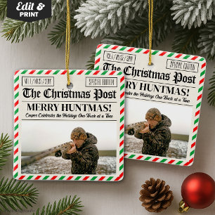 Custom Christmas Hunter Gift Newspaper Outdoorsman Ceramic Ornament