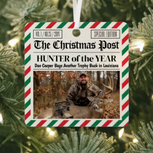 Custom Christmas Hunter Gift Newspaper Outdoorsman Metal Tree Decoration