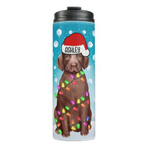 Custom Christmas Labrador Retriever Head Santa Hat Thermal Tumbler