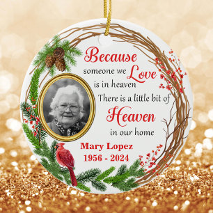 Custom Christmas Memorial Photo and Cardinal Ceramic Tree Decoration