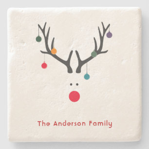 Custom Christmas minimalist modern reindeer family Stone Coaster