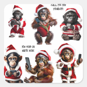 Custom Christmas Monkey Primate Ape Funny Call Me  Square Sticker