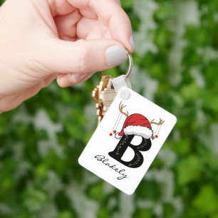 Custom Christmas Monogram Keychain for Friends