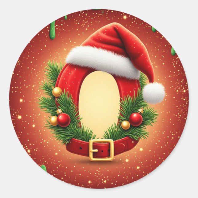 Custom Christmas Monogram O with Santa Hat  Classic Round Sticker (Front)