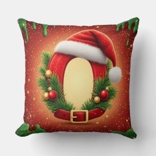 Custom Christmas Monogram O with Santa Hat Cushion