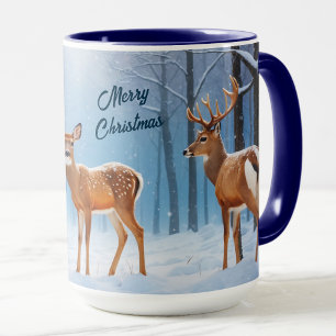 Custom Christmas Mug Deer & Doe In A Snowy Forest