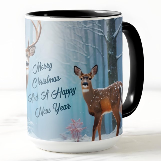 Custom Christmas Mug Deer & Doe In A Snowy Forest (Creator Uploaded)