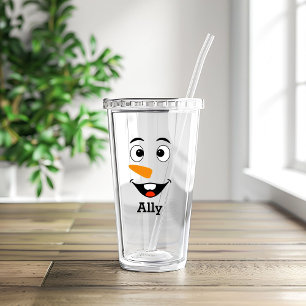 Custom christmas Name & Snowman Face Acrylic Tumbler
