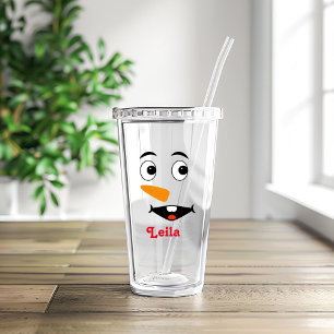 Custom christmas Name & Snowman Face Acrylic Tumbler