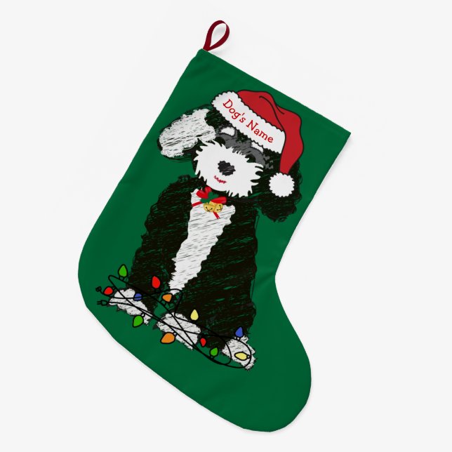 Custom Christmas Naughty Bernedoodle Holiday Dog Large Christmas Stocking (Front (Hanging))