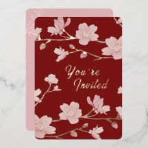 Custom Christmas New Year Floral Foil Invitation