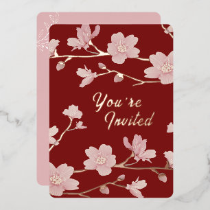 Custom Christmas New Year Floral Foil Invitation