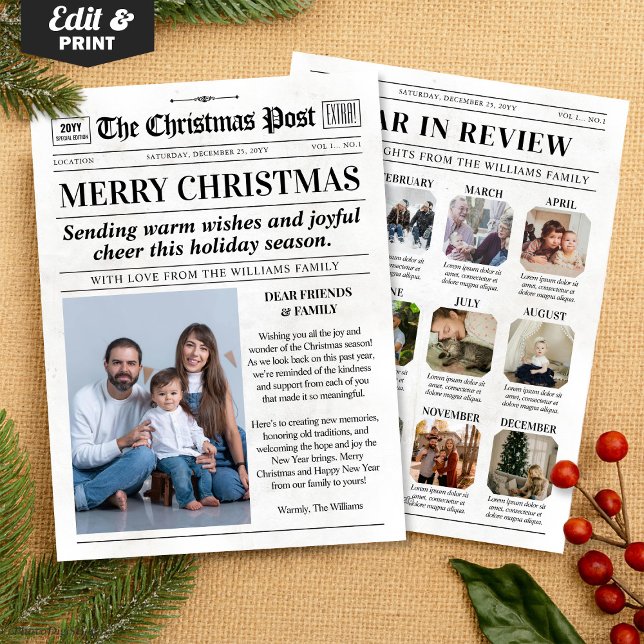Custom Christmas Newspaper Card, Year in Review Holiday Card (Custom Christmas Newspaper Card, Year in Review Holiday Card)