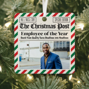 Custom Christmas Newspaper Coworker Employee Gift Metal Tree Decoration
