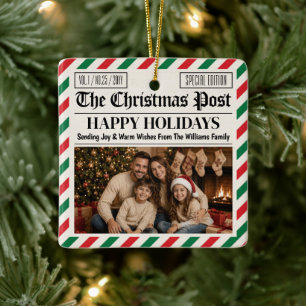 Custom Christmas Newspaper Decor, Family Photo Ceramic Ornament