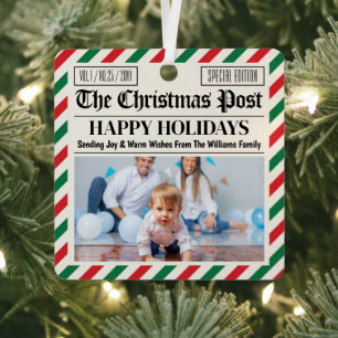 Custom Christmas Newspaper Decor, Family Photo Metal Tree Decoration