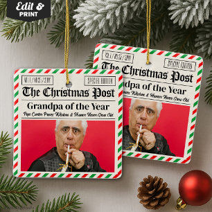 Custom Christmas Newspaper for Grandpa or Grandma Ceramic Ornament