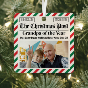 Custom Christmas Newspaper for Grandpa or Grandma Metal Tree Decoration