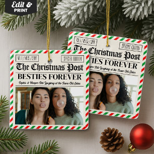 Custom Christmas Newspaper Friend Gift for Besties Ceramic Ornament