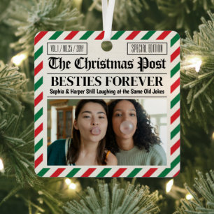 Custom Christmas Newspaper Friend Gift for Besties Metal Tree Decoration