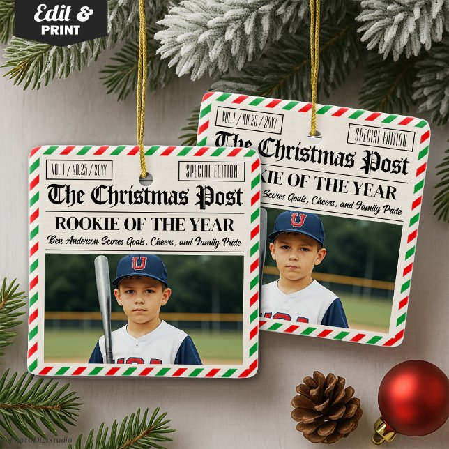 Custom Christmas Newspaper Rookie of the Year Ceramic Ornament (Custom Christmas Newspaper Rookie of the Year Ceramic Ornament)