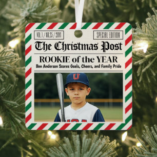 Custom Christmas Newspaper Rookie of the Year Metal Tree Decoration