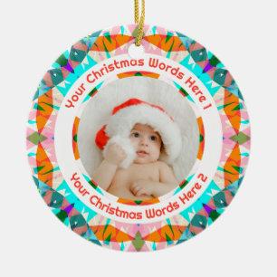 Custom Christmas Orange Teal Family Photo Gift Ceramic Tree Decoration