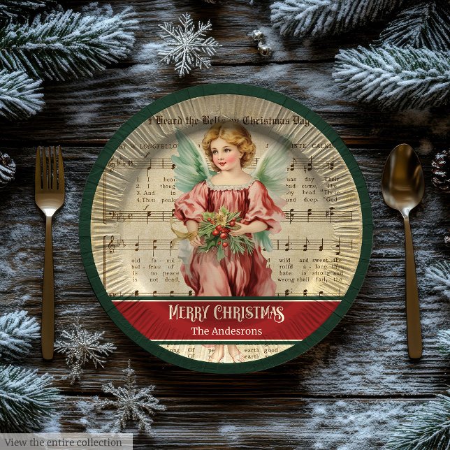 Custom Christmas Paper Plates Vintage Angel Accent (Custom Christmas Paper Plates Vintage Angel Accent)