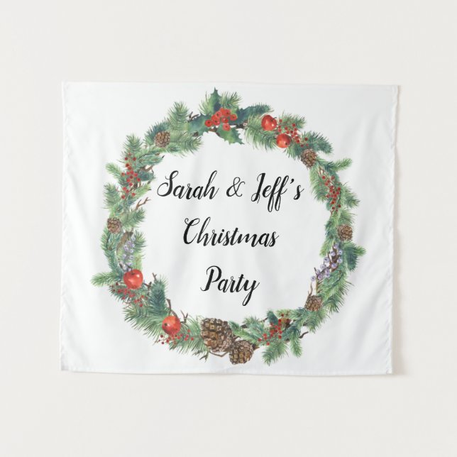 Custom Christmas Party Holiday Wedding Photo Booth Tapestry (Front (Horizontal))