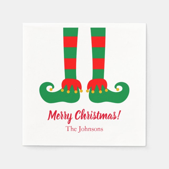 Custom Christmas party napkins with cute elf feet (Front)