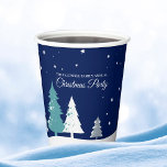 Custom Christmas Party Winter Trees Blue Paper Cups<br><div class="desc">Beautiful midnight blue sky with Christmas fir trees decorate this pretty,  custom Christmas party paper cup for a family dinner. Snow lines the lovely forest and white snowflakes sprinkle down in the night air. Personalise this pretty decor for a holiday gathering.</div>