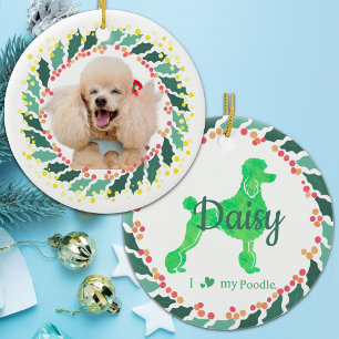 Custom Christmas Pastel Green Poodle Ornament