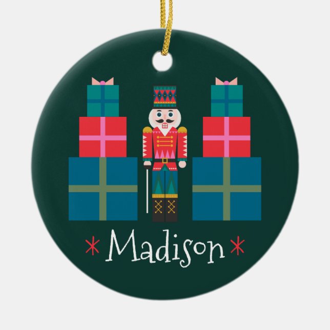 Custom Christmas Personalised Nutcracker Ceramic Tree Decoration (Front)
