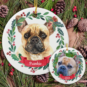 Custom Christmas Pet Dog Photo French Bulldog Ceramic Tree Decoration