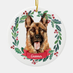 Custom Christmas Pet Dog Photo German Shepherd Ceramic Tree Decoration