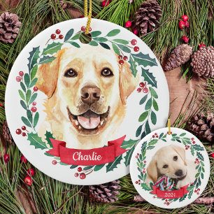 Custom Christmas Pet Dog Photo Yellow Labrador Ceramic Tree Decoration