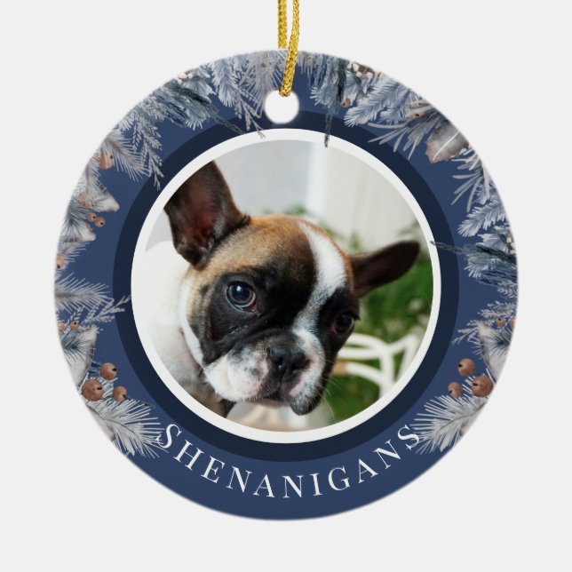 Custom Christmas Pet Photo Botanical Ceramic Tree Decoration (Front)