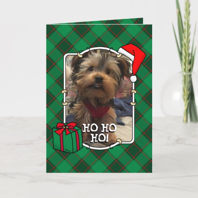 Custom Christmas Pet Photo Frame Red & Green Plaid Card (Front)