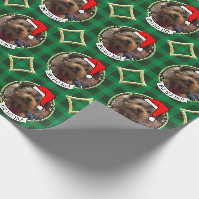 Custom Christmas Pet Photo Frame Red & Green Plaid Wrapping Paper (Corner)