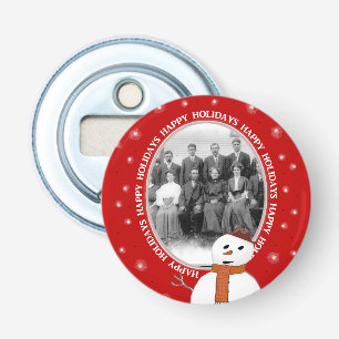 Custom Christmas Photo Bottle Opener with Snowman