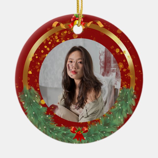 Custom Christmas Photo Ceramic Ornament (Front)