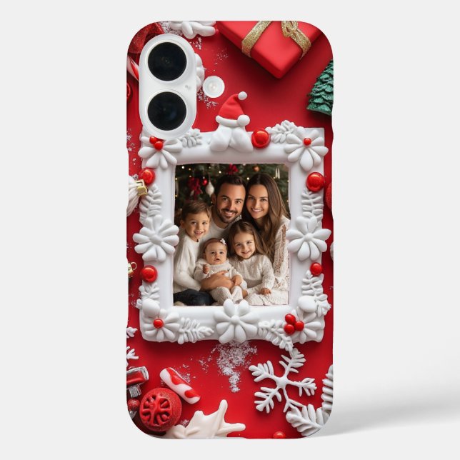 Custom Christmas Photo Festive Red White Case-Mate iPhone Case (Back)