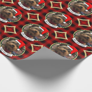 Custom Christmas Photo Frame Red and Black Plaid Wrapping Paper