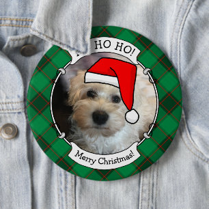 Custom Christmas Photo Frame Red and Green Plaid 6 Cm Round Badge