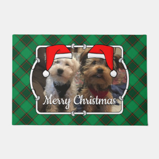 Custom Christmas Photo Frame Red and Green Plaid Doormat