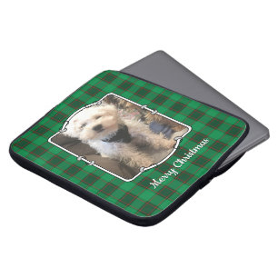Custom Christmas Photo Frame Red and Green Plaid Laptop Sleeve